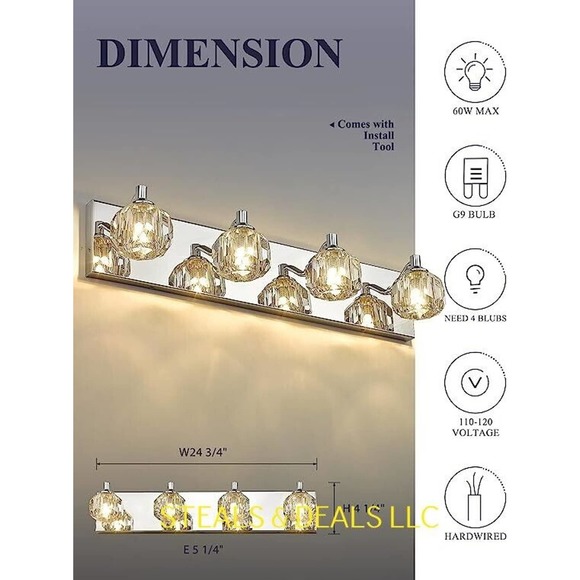 4 LIGHTS VANITY LIGHT BATHROM WALL LIGHT FIXTURE 22" CHROME USA SHIPPER - Picture 5 of 6